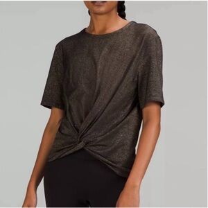 Lululemon Crescent Sparkly T Shirt/Top Sz 4/S/XS Black Gold Shiny Stretchy